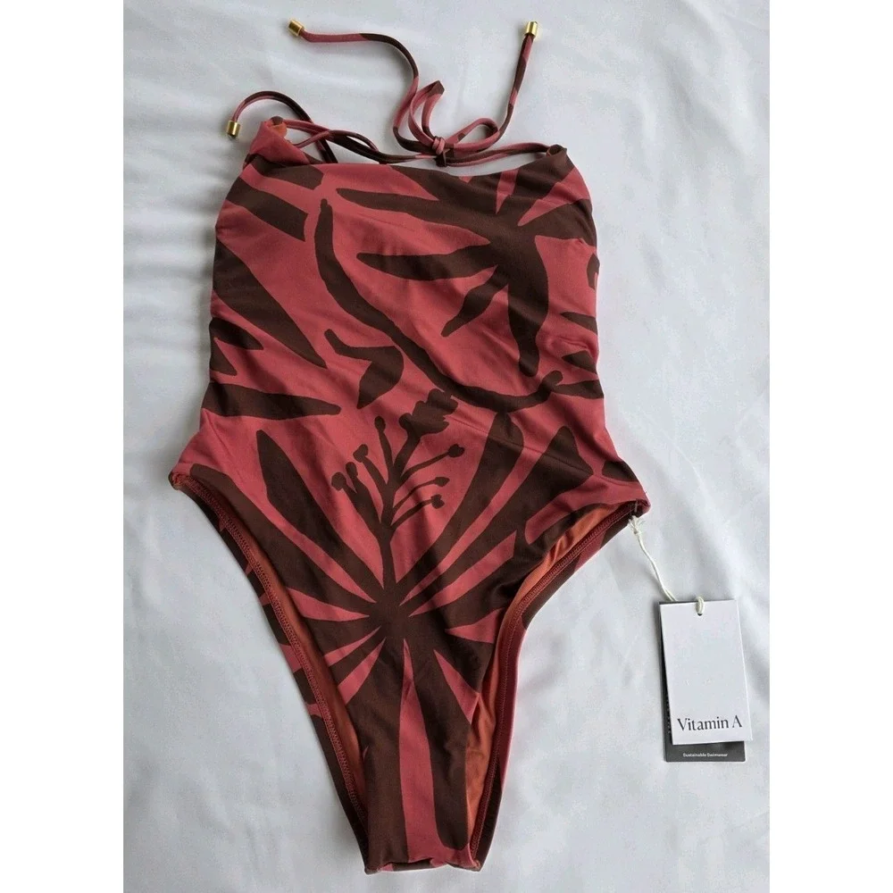 Vitamin A Women's Printed Tie Shoulder One Piece Swimsuit Size XS (346)